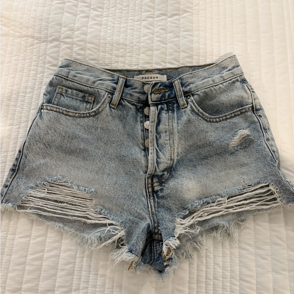 PacSun Blue Distressed Jean Shorts High-Waisted